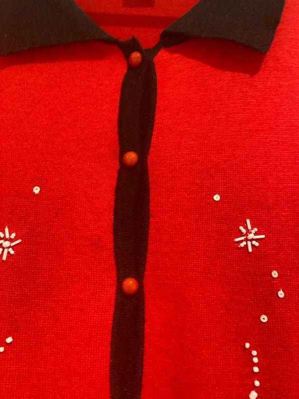 Reference Point Vintage Christmas Cardigan XL Red Snowman Beaded Festive Jumper
