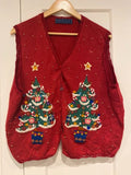 Karen Scott Christmas Tree Vest Red Embroidered Sequin XL (Fits 16)