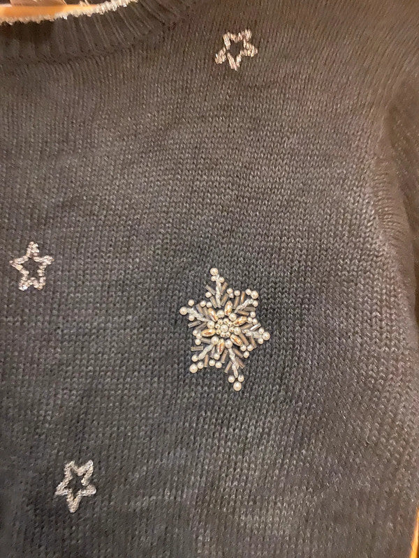 Studio Collection Black Christmas Jumper – Beaded Train & Tree Design – Size S