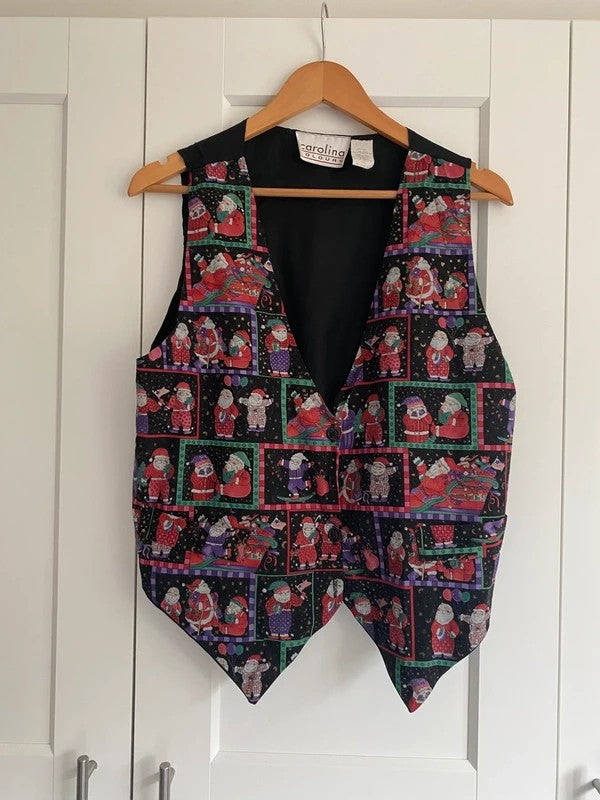 Vintage Carolina Colours Christmas Santa Waistcoat Vest L/XL Festive Cotton
