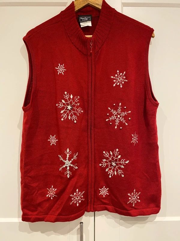 Southern Lady Christmas Jumper Vest Red Snowflake Embellished UK 14–16