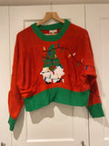 Cute Christmas Gnome Jumper – Red & Green – Size S (Cropped Style)