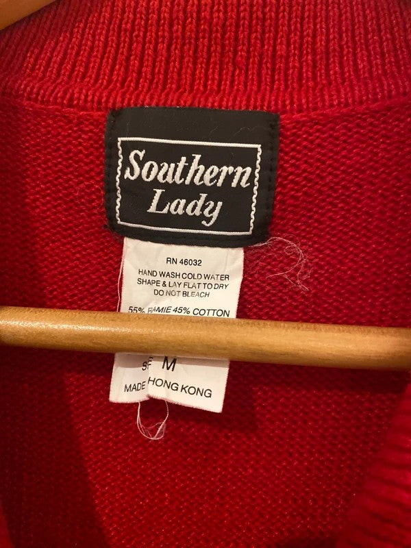 Vintage Southern Lady Red Christmas Tree Zip-Up Waistcoat – Size M
