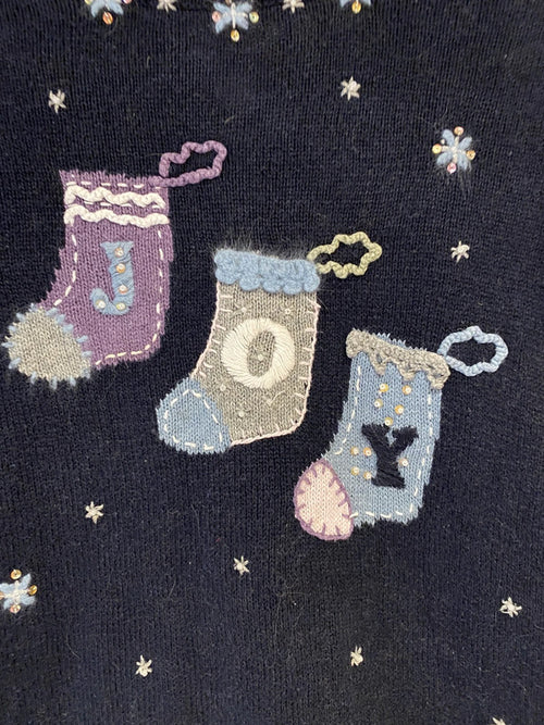 Christopher & Banks Hand Embroidered “JOY” Christmas Sweater – Size L