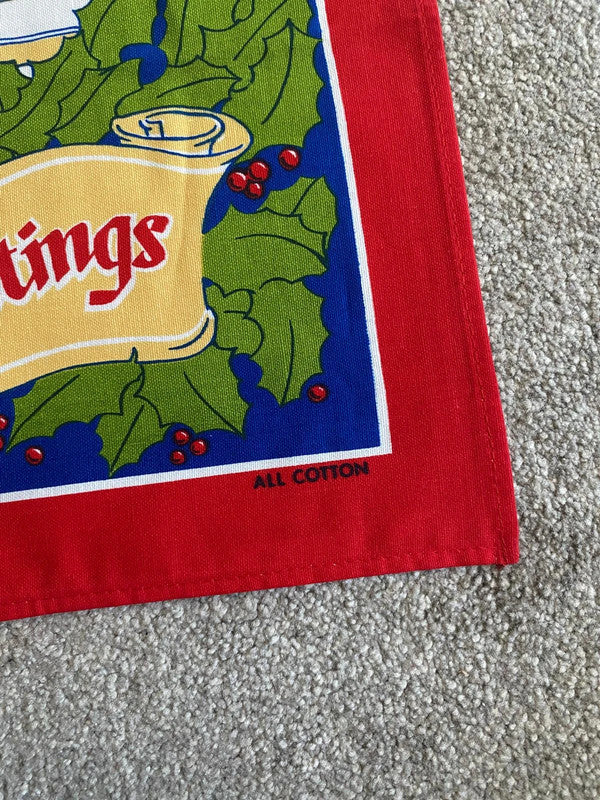 Vintage Christmas Tea Towel – Seasons Greetings 100% Cotton