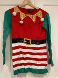Elf Christmas Jumper Dress – Sequin Detail – Size L (Fits Like XS/S)