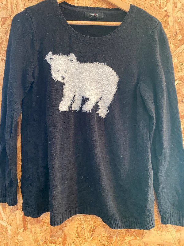 Style & Co Petite Black Sweater – Polar Bear Design (Size PL)