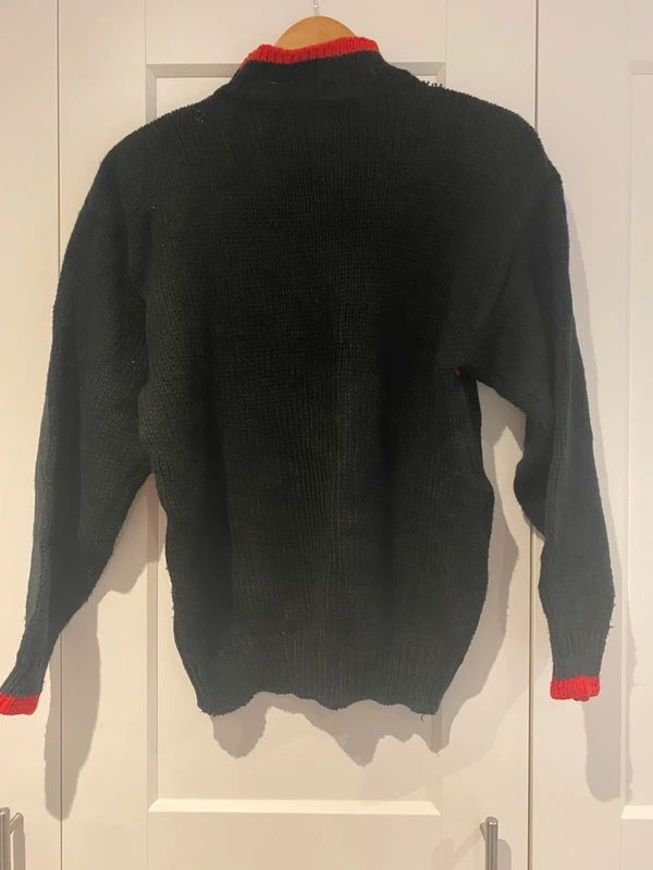 Vintage Christmas Jumper Snowman Scene Black Festive Retro Medium