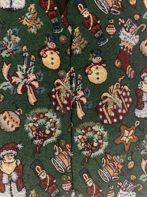 Vintage Christmas Tapestry Waistcoat Festive Santa Snowman Vest XL