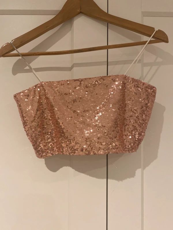 Rose Gold Sequin Bandeau Crop Top Party Festival