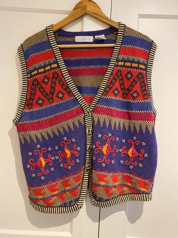 Vintage Secrets Sun Prints Patterned Knit Vest Medium 90s