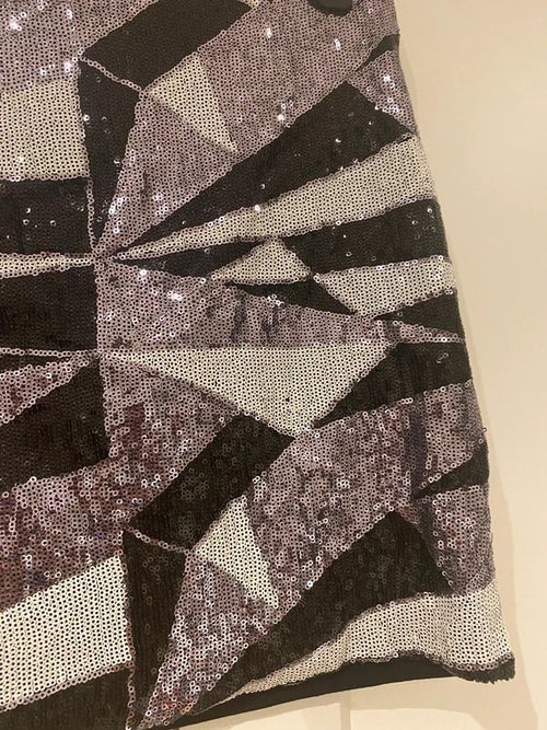 Arden B Sequin Geometric Mini Skirt – Black, Silver & Cream – Size M (UK 10/12)