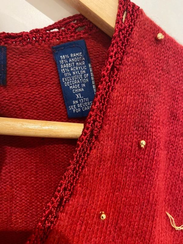 Karen Scott Christmas Tree Vest Red Embroidered Sequin XL (Fits 16)