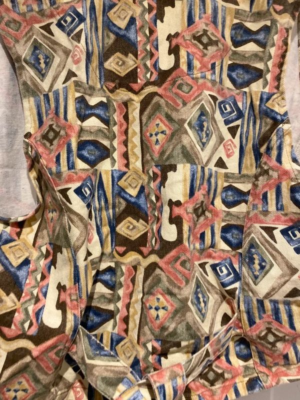Vintage Stampede Pattern Waistcoat Vest Tie Back Size L