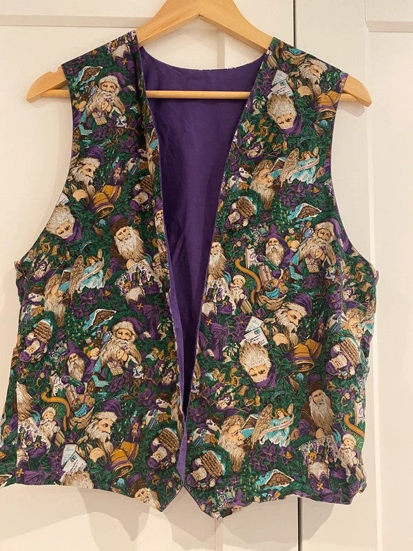 Handmade Reversible Christmas Santa Waistcoat Purple Festive Vintage UK 10–12