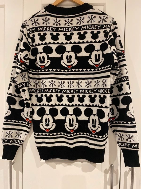 Very Man Mickey Mouse Christmas Jumper Black White Size S/M Disney