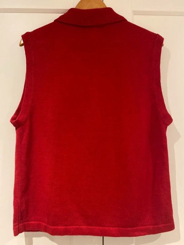 Vintage Southern Lady Red Christmas Tree Zip-Up Waistcoat – Size M