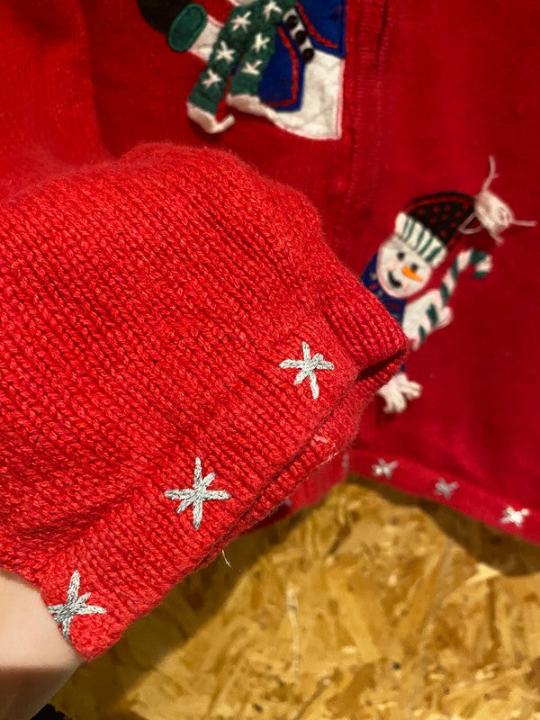 White Stag Red Snowman Christmas Cardigan – Size L