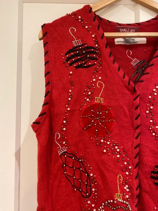 Women’s Christmas Embellished Knit Vest Sun Li Joy Size L (Fits UK 16) Festive