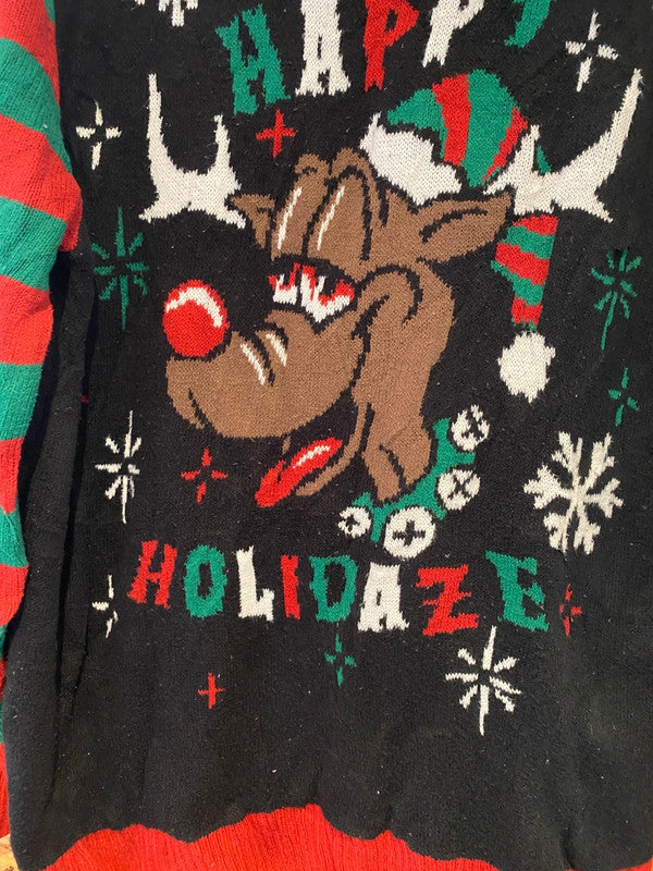 Ugly Christmas Sweater “Happy Holidaze” Reindeer Jumper – Size XXL
