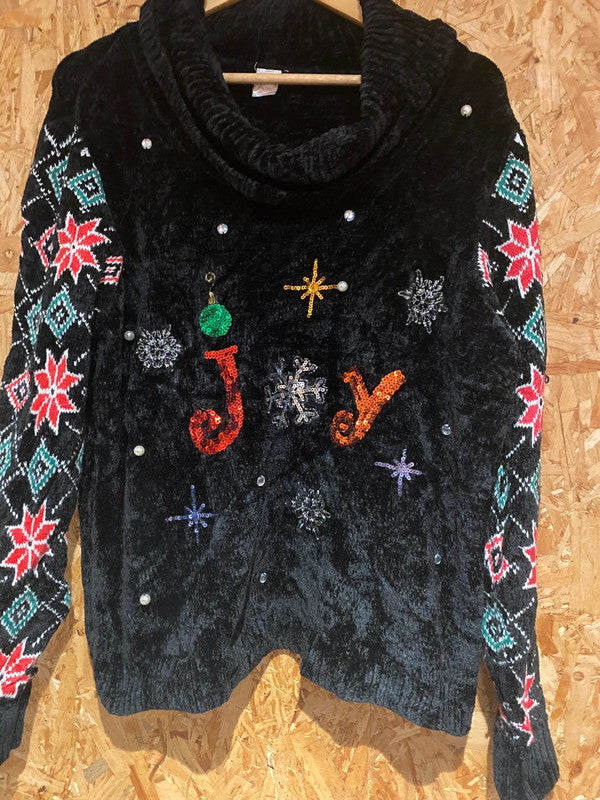 Holiday Time “JOY” Black Chenille Christmas Jumper – Size XXL (20)