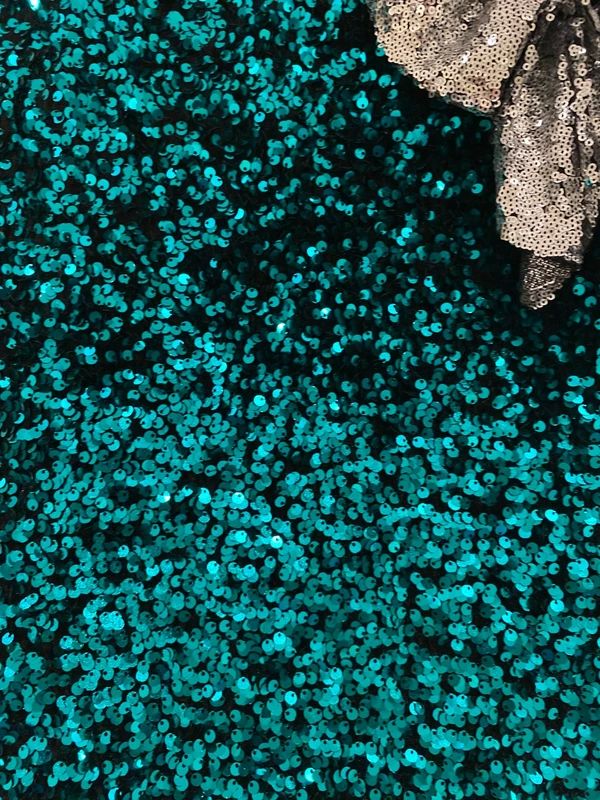 Sequin Mini Skirt XL Teal Green Sparkly Party Skirt Silver Bow Waist Glam