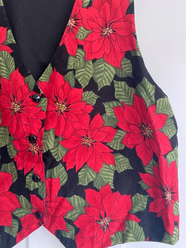Handmade Reversible-Style Christmas Poinsettia Waistcoat UK 14-16