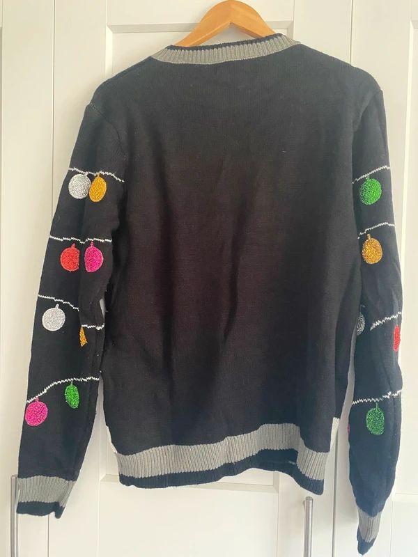 Funny Christmas Jumper “Fab Yuleous” Black Glitter Festive Sweater Size M