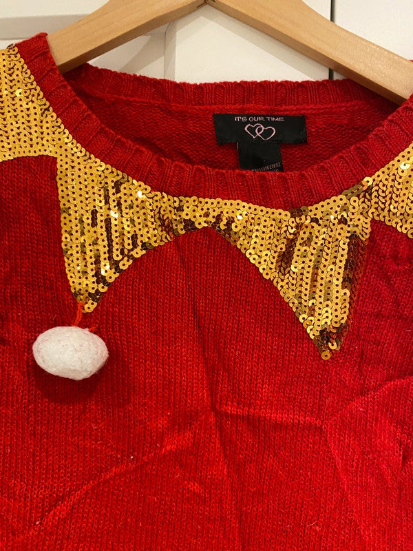Elf Christmas Jumper Dress – Sequin Detail – Size L (Fits Like XS/S)