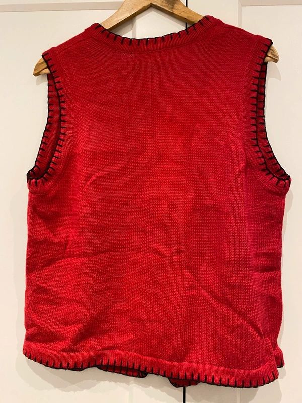 Vintage Christmas Knit Vest Gingerbread Candy Cane Festive Jumper UK 16