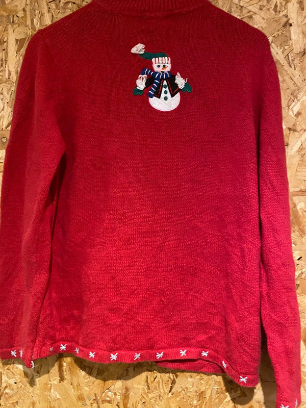 White Stag Red Snowman Christmas Cardigan – Size L