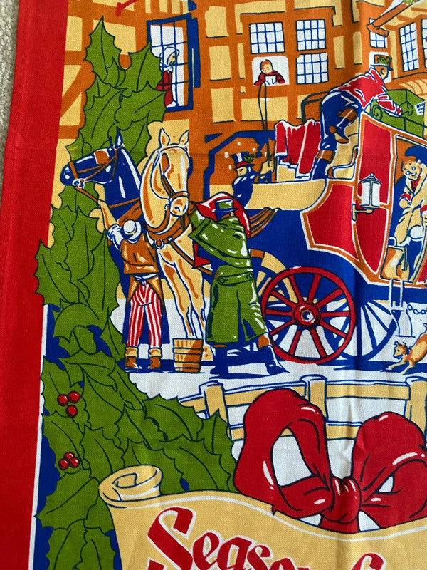 Vintage Christmas Tea Towel – Seasons Greetings 100% Cotton