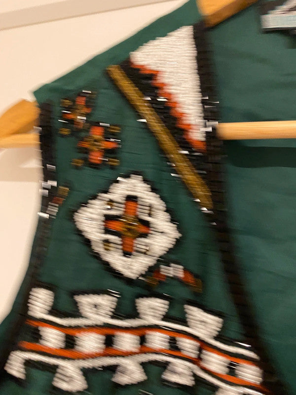 Vintage Silver Mesa Beaded Embellished Waistcoat Vest Green Size L