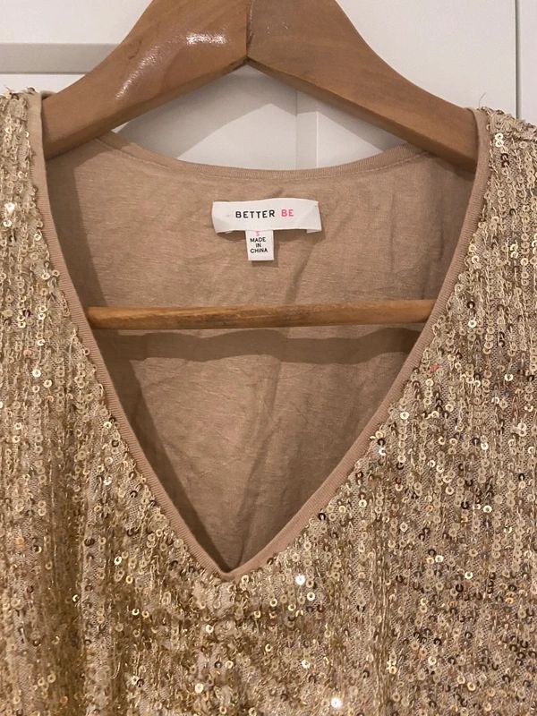 Better Be Gold Sequin Ruched Crop Top Party Festival UK S