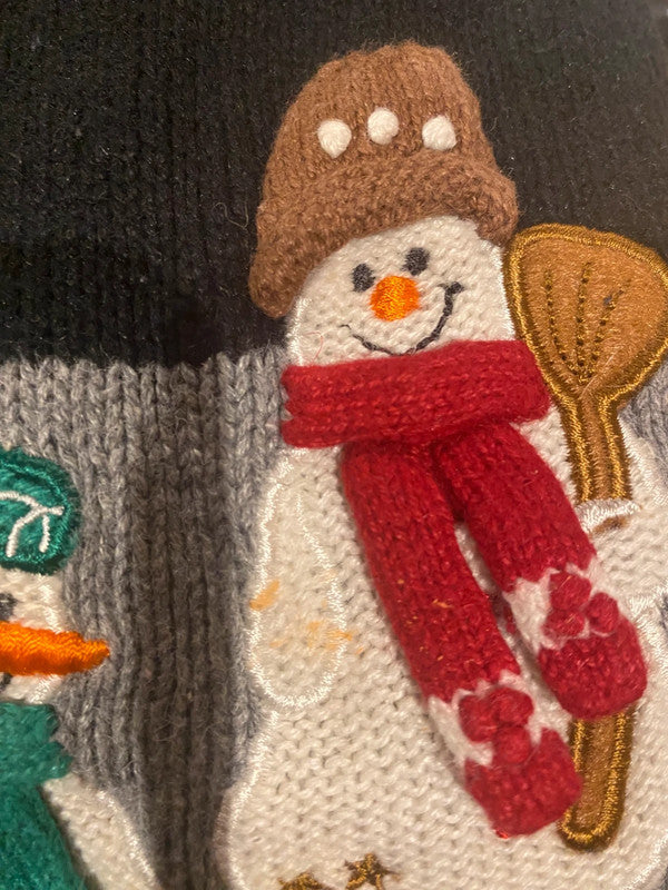 Dressbarn Christmas Cardigan – XL Black Grey White Snowman Knit Zip Up