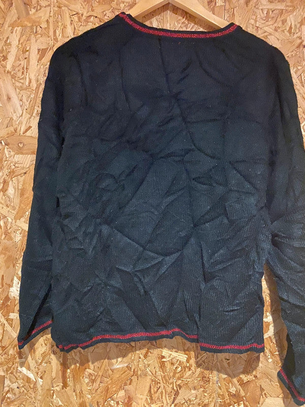 Women’s Santa Christmas Jumper – Black with 3D Appliqué – Size M