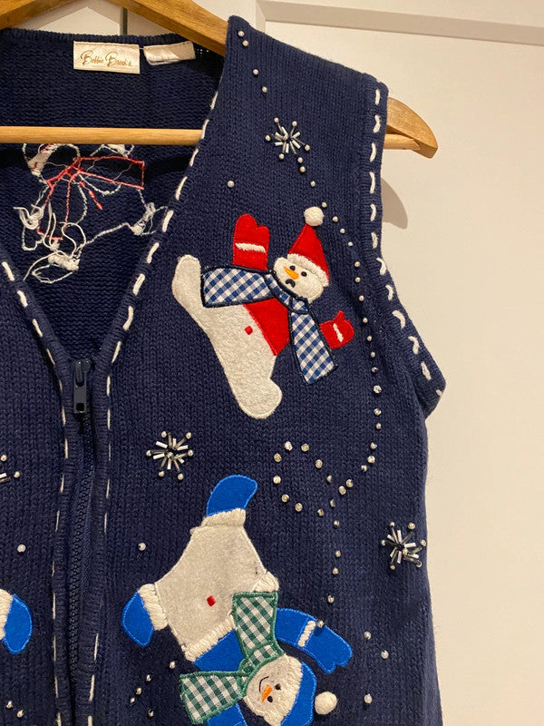 Bobbie Brooks Vintage Christmas Snowman Knit Vest | Fits UK 8 | Festive