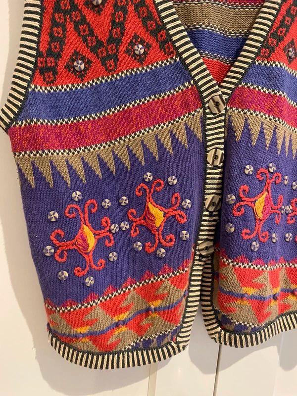 Vintage Secrets Sun Prints Patterned Knit Vest Medium 90s