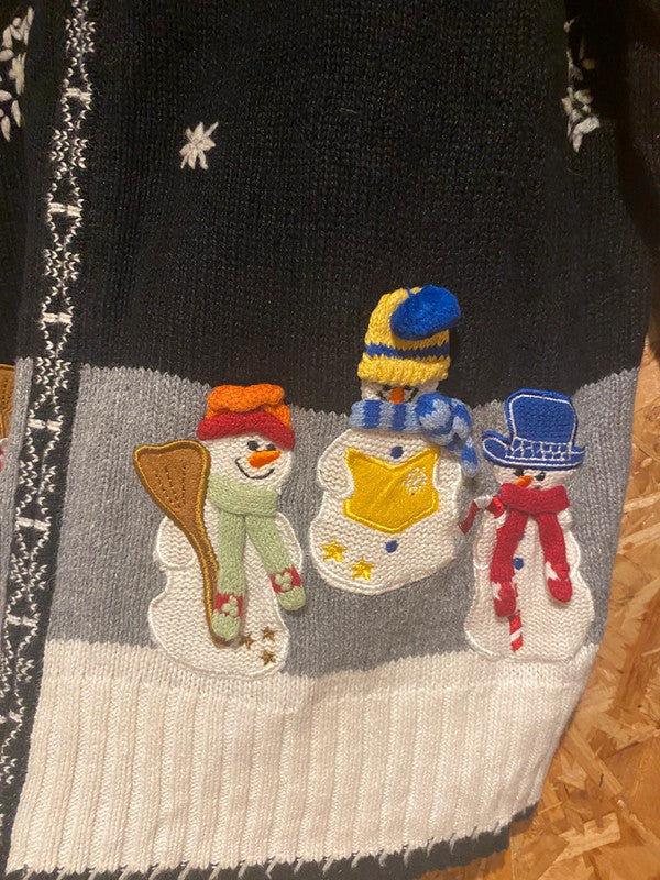 Dressbarn Christmas Cardigan – XL Black Grey White Snowman Knit Zip Up