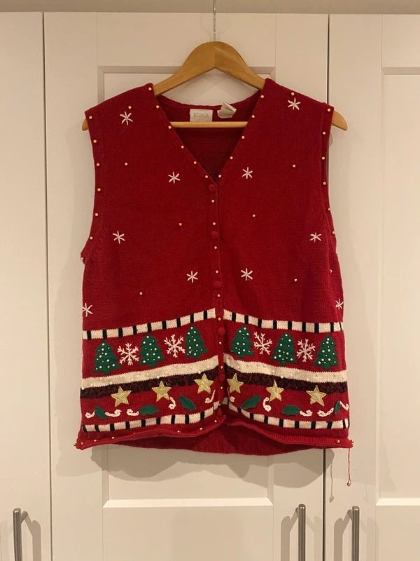 Vintage Christmas Knit Vest – Erika – Festive Jumper – Fits UK 14