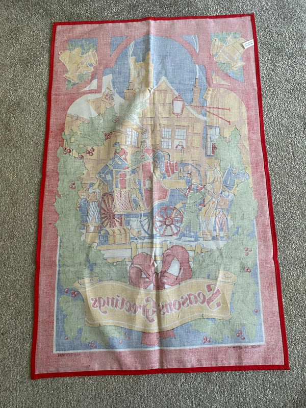 Vintage Christmas Tea Towel – Seasons Greetings 100% Cotton