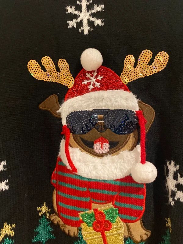 Blizzard Bay Christmas Jumper Pug Dog Novelty Black Festive Knit Small