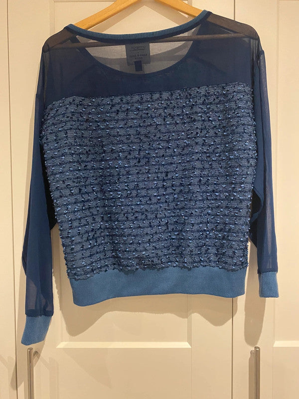 Gossip Girl by Romeo & Juliet Couture Blue Sequin Sheer Sleeve Jumper – Size M