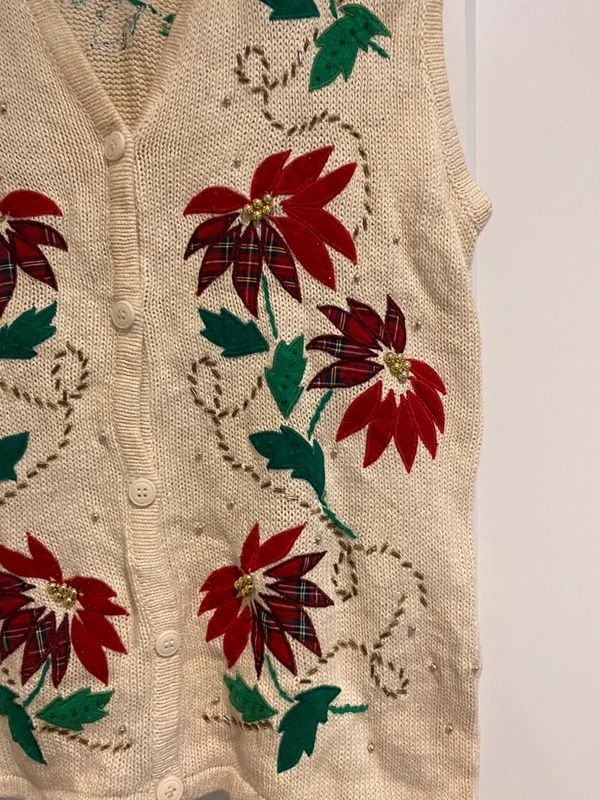 Vintage Bobbie Brooks Floral Embellished Knit Vest S